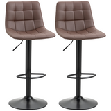 HOMCOM Set of 2 Adjustable Swivel Bar Stools with Footrest – Quilted Faux Leather Home Pub Stools, Brown