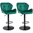 Set of 2 green velvet-touch bar stools