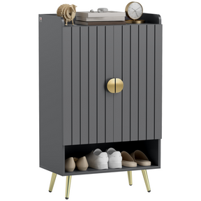 Slim shoe cabinet with gold handles