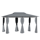 Patio Gazebo with 2-Tier Polyester Canopy & Powder-Coated Steel Frame – Extra-Large Garden Shelter, Sage Grey