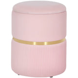 HOMCOM Velvet-Feel Round Storage Ottoman with Cushioned Top – Footstool and Hidden Storage, Pink