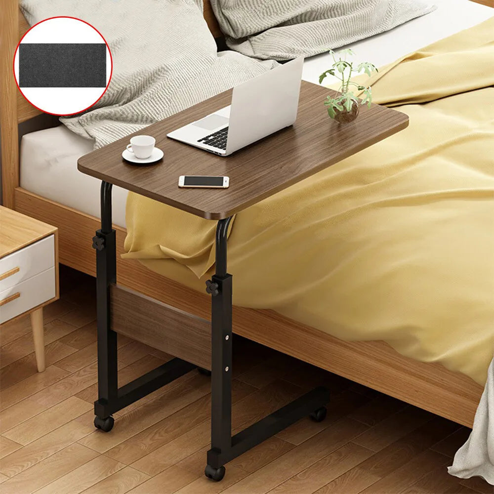 Height-Adjustable C-Shaped Overbed Table on Lockable Wheels – Mobile Laptop Tray, Bedside and Sofa Side Table