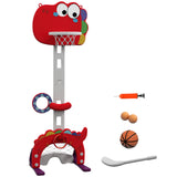 AIYAPLAY 5-in-1 Dinosaur Basketball Set with Adjustable Stand, Golf & Ring Toss – Indoor Kids Sports Toy, Red