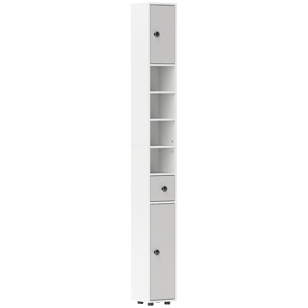 kleankin Slim Bathroom Cabinet with Drawer and Adjustable Shelves – Toilet Roll Storage Unit, Light Grey