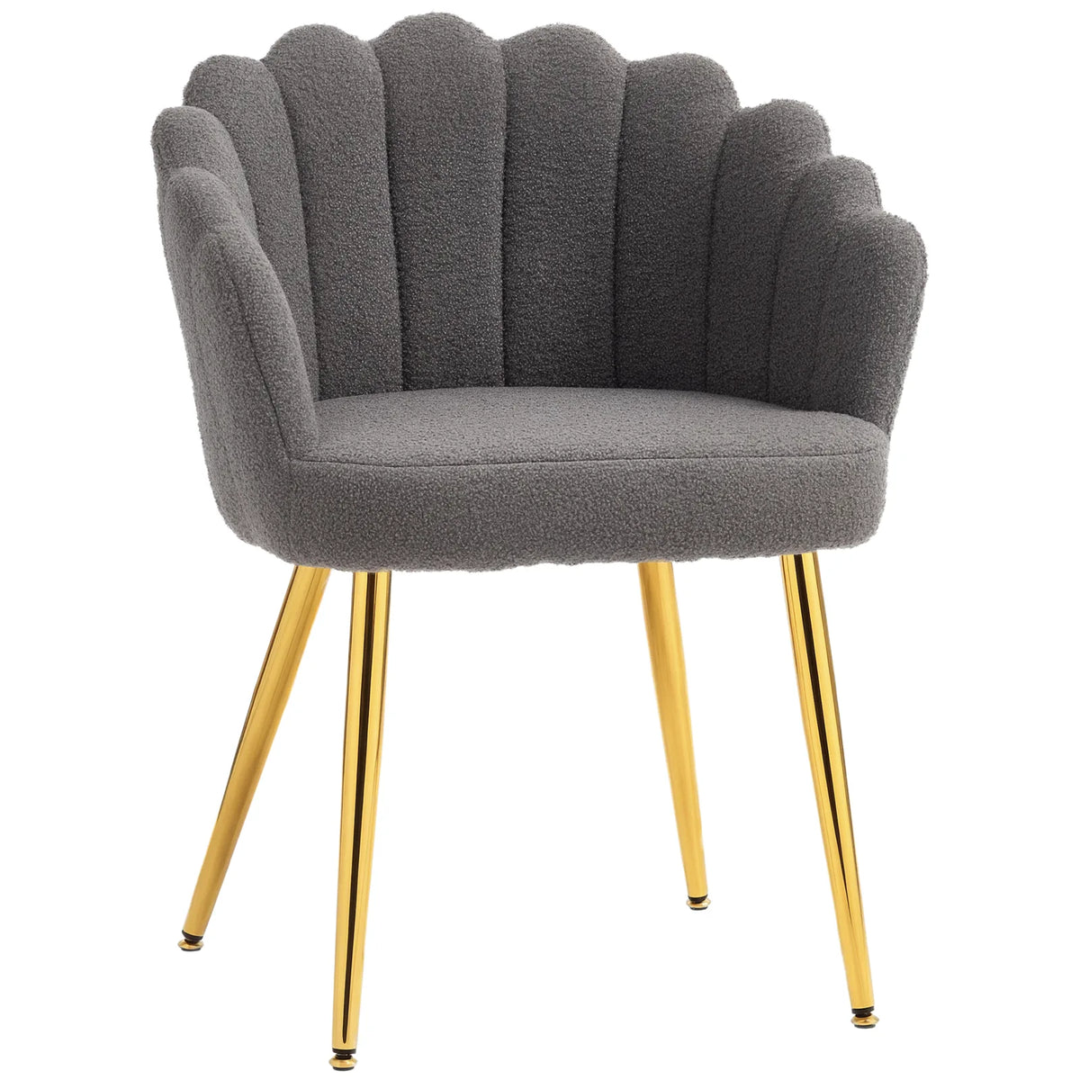 HOMCOM Petal-Back Lounge Armchair with Faux Lamb's Wool & Metal Legs – Accent Chair for Living Room, Grey