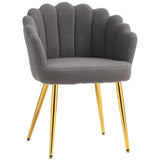 HOMCOM Petal-Back Lounge Armchair with Faux Lamb's Wool & Metal Legs – Accent Chair for Living Room, Grey