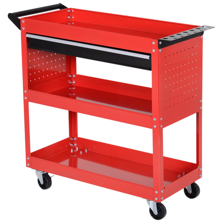 Red 3-tier rolling tool trolley cart