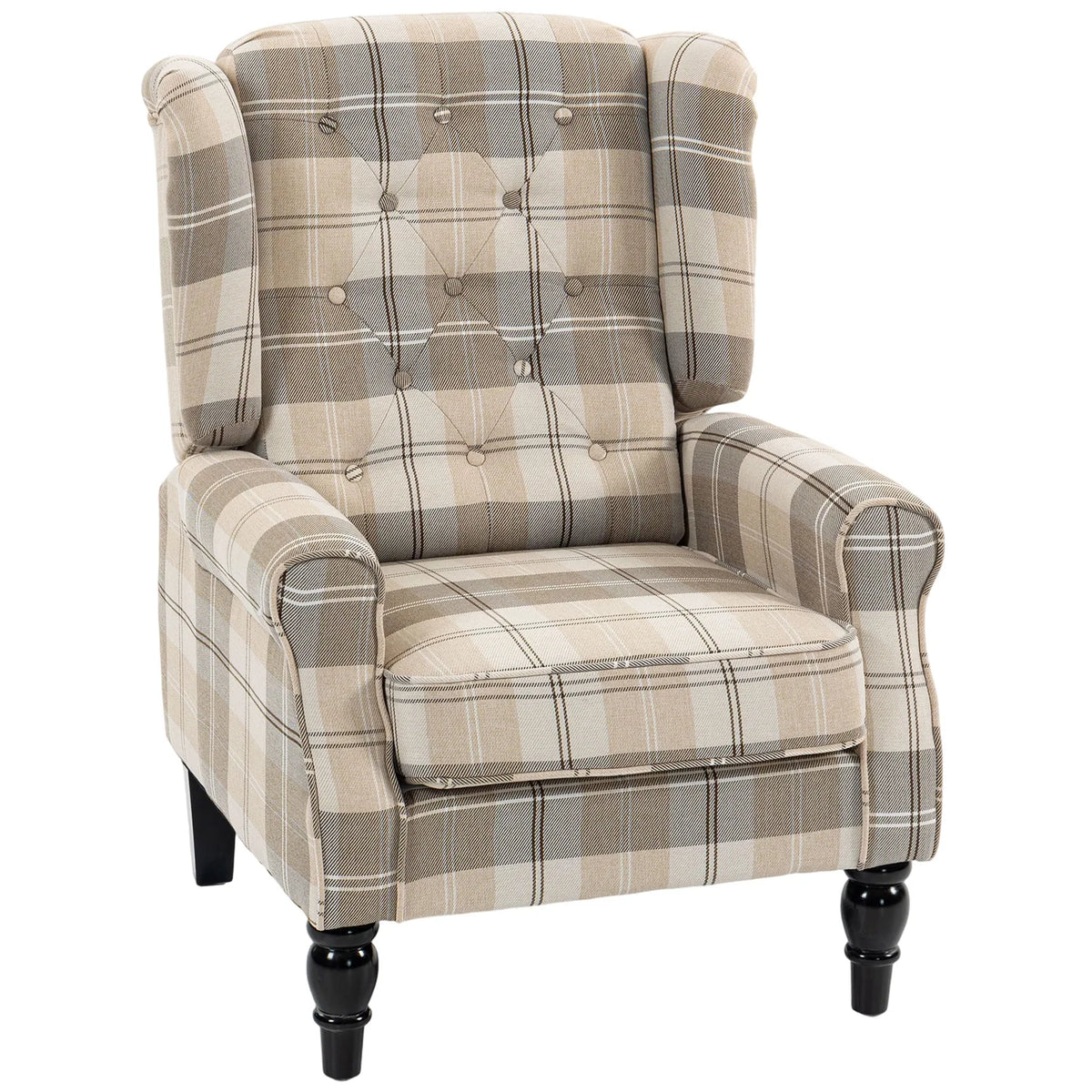 HOMCOM Wingback Accent Chair with Pocket-Spring Cushion and High Back – Linen-Look Armchair, Khaki Plaid