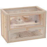 PawHut Wooden Hamster Cage with 2 Levels, Openable Mesh Roof & Ramp – Small Animal Hutch, 60 x 35 x 42cm