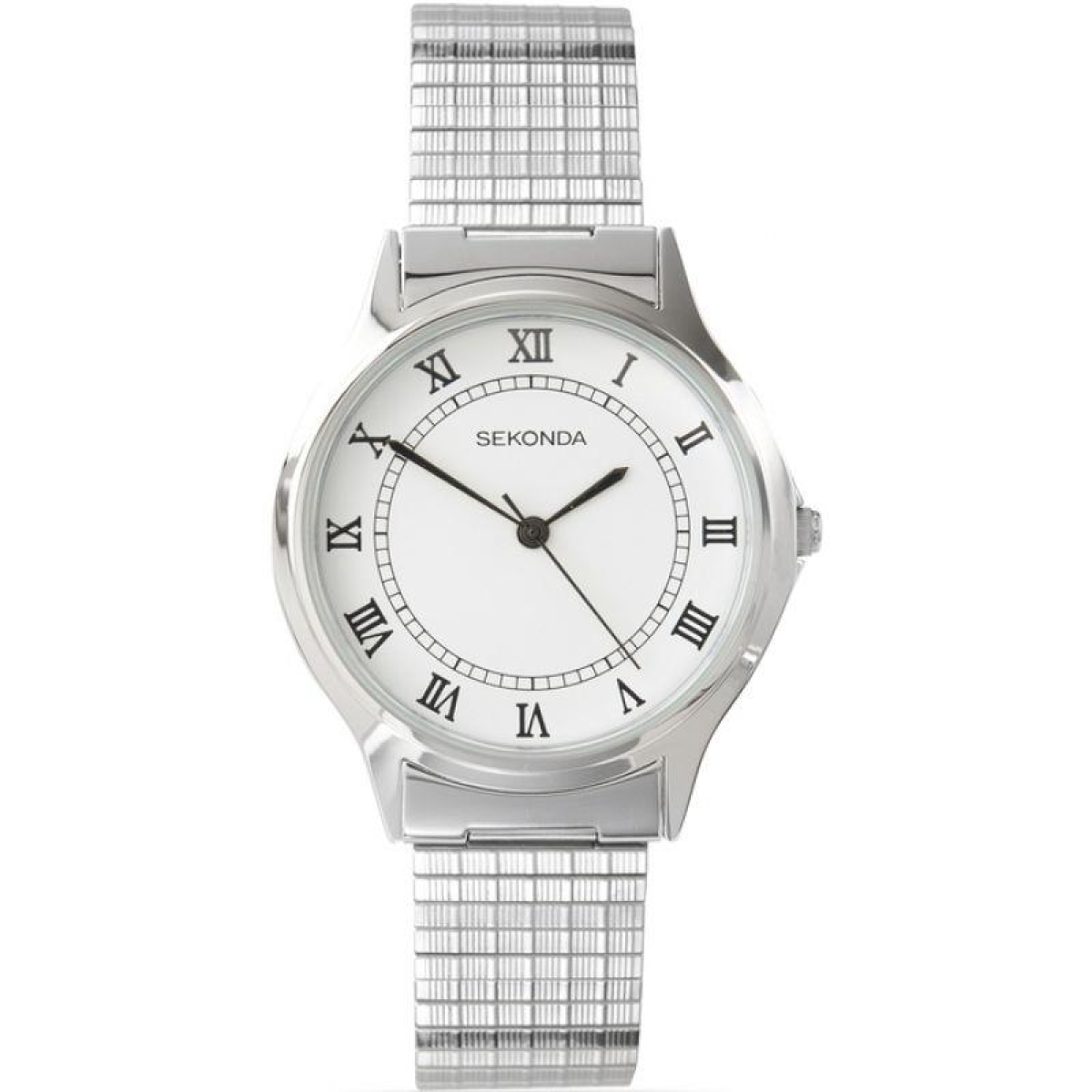 Sekonda Men's Watch, White Roman Numeral Dial, Silver Expandable Bracelet – 3022B