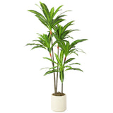 HOMCOM 150 cm Artificial Dracaena Tree with Bendable Trunks and White Pot – Lifelike Fake Plant, Green