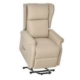 Beige fabric power lift recliner