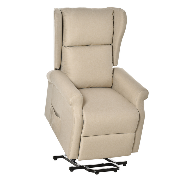 Beige fabric power lift recliner