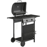 Outsunny 2-Burner Gas BBQ Grill – 2 x 2.5kW Burners with Side Tables, Warming Rack, Thermometer and Grease Tray, Black