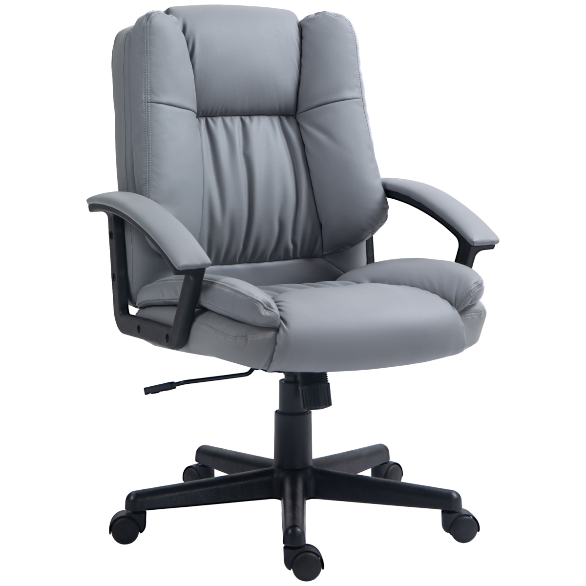 HOMCOM Faux Leather Mid Back Home Office Chair with Arms, Rocking Function & Height Adjustment – Light Grey