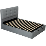 HOMCOM 4ft6 Double Ottoman Bed with Gas Lift Storage and Tufted Headboard – Linen-Look Bed Frame, Grey