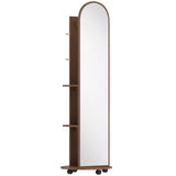 HOMCOM 2-in-1 Full Length Mirror with Storage Shelves, Floor Mirror with 4 Wheels, Coat Rack, Hooks