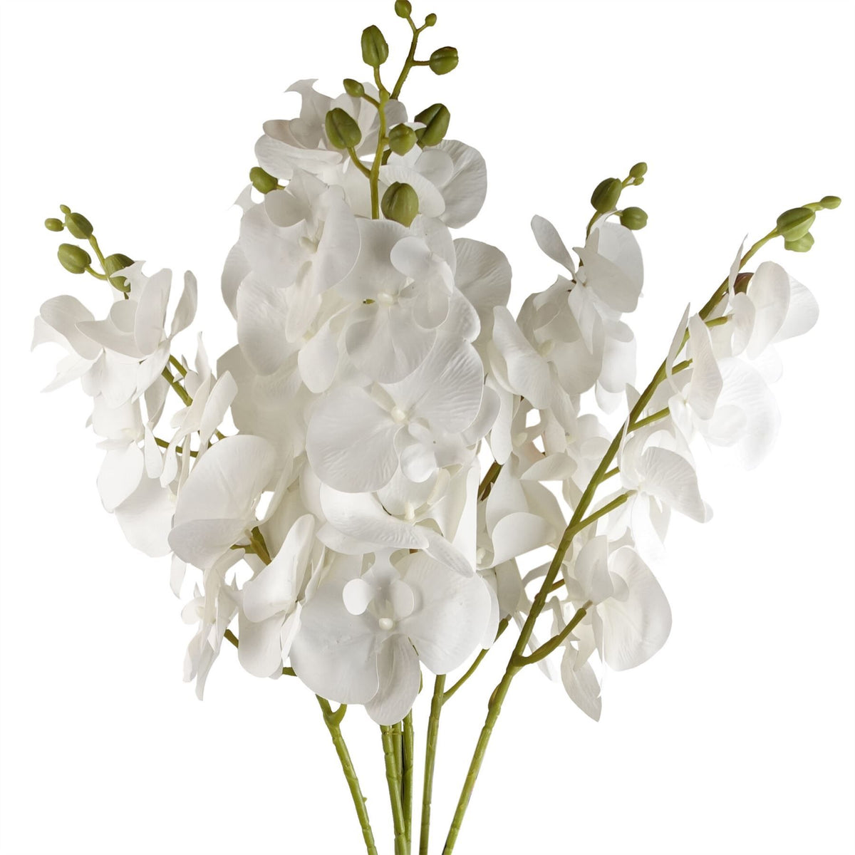 Artificial White Phalaenopsis Orchid Stems, Pack of 6 – 100cm Wired Faux Flowers, 7 Blooms Each