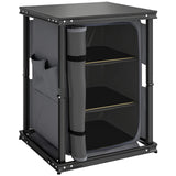 Outsunny Folding Camping Kitchen Cupboard with 3-Tier Storage and Adjustable Feet – Aluminium, Black