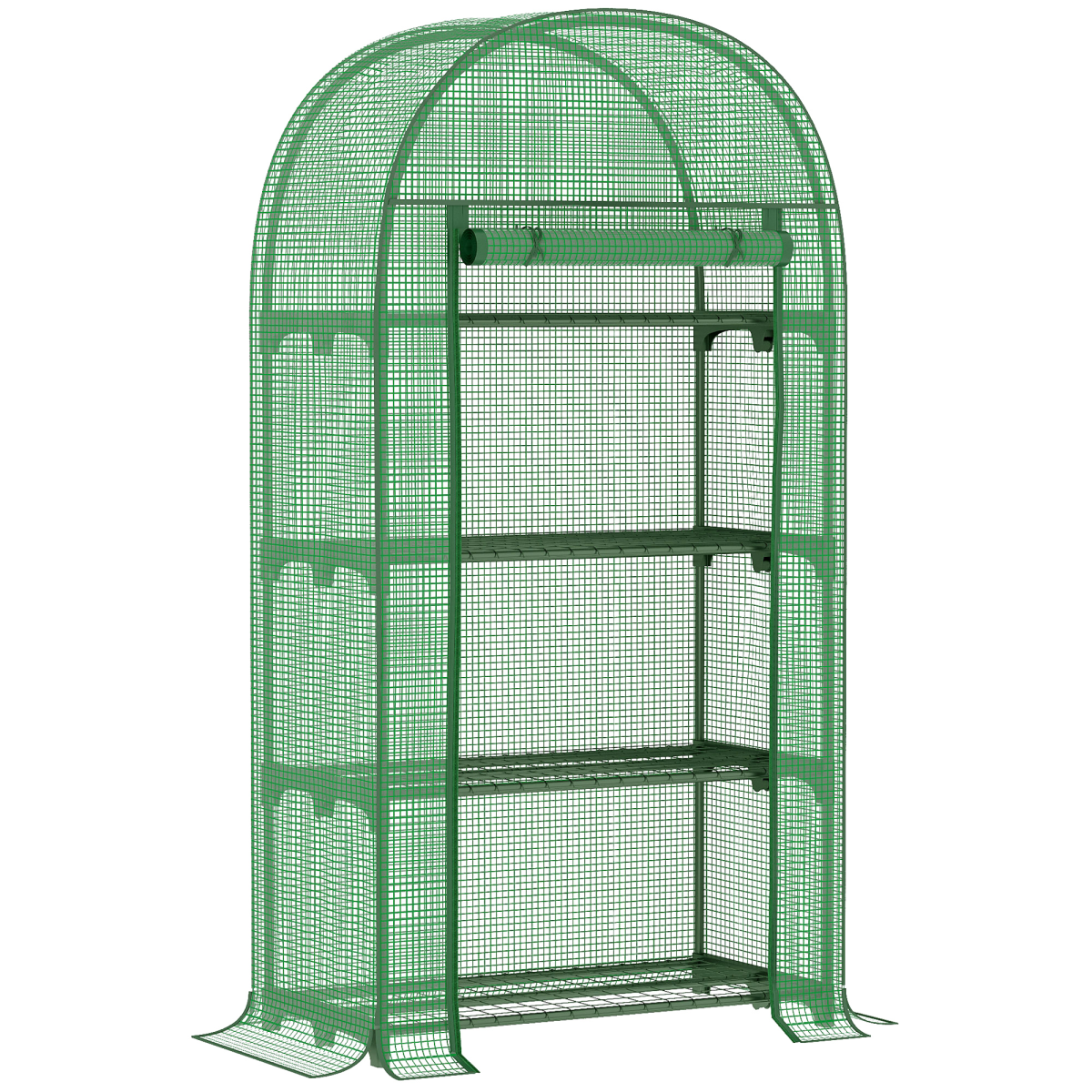 Outsunny Mini Greenhouse with Storage Shelf, UV-Resistant PE Cover & Roll-Up Door – Metal Frame, Green