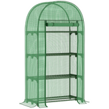 Outsunny Mini Greenhouse with Storage Shelf, UV-Resistant PE Cover & Roll-Up Door – Metal Frame, Green