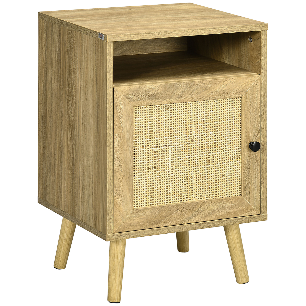 HOMCOM Rattan Nightstand with Cabinet and Shelf – Bedside, Side or Telephone Table, Natural