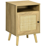 HOMCOM Rattan Nightstand with Cabinet and Shelf – Bedside, Side or Telephone Table, Natural