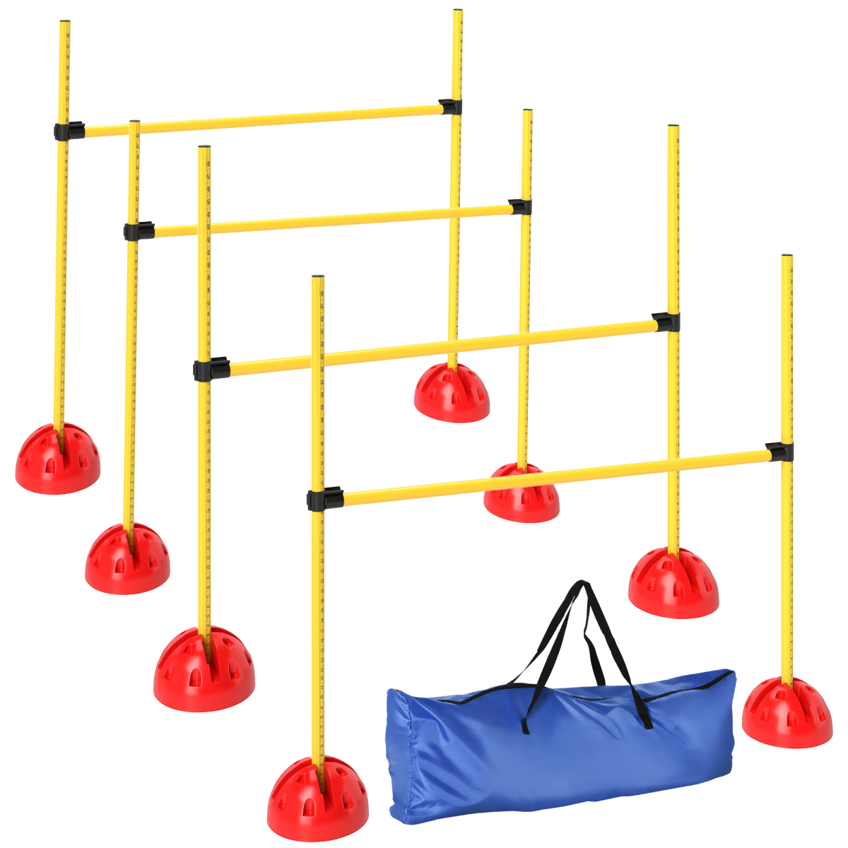 PawHut 4 Piece Dog Agility Hurdles with Height-Adjustable Poles, Fillable Bases & Carry Bag – Jump Training Equipment