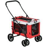 PawHut Foldable Pet Stroller with Detachable Carrier & Soft Padding – Small Dog Pushchair, Red
