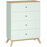 HOMCOM 4 Drawer Chest of Drawers with Black Handles – Bedroom and Living Room Storage, Light Green and Oak