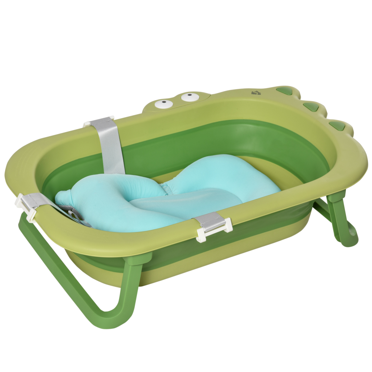 HOMCOM Foldable Baby Bath Tub with Cushion – Crocodile Design Toddler Bath for 0-3 Years, Green