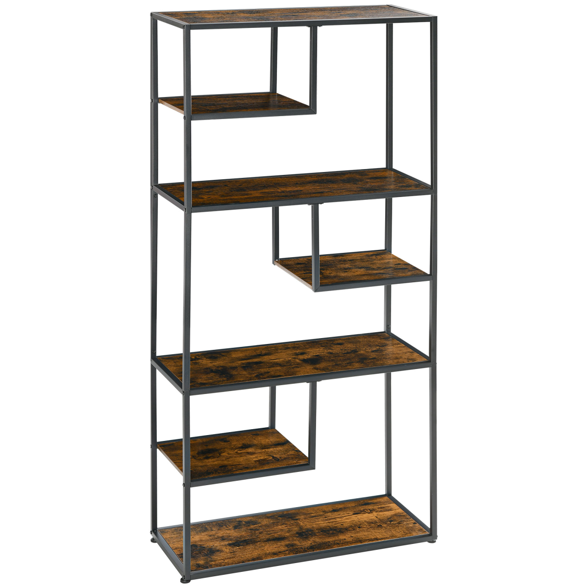 HOMCOM 7-Tier Industrial Bookshelf with Steel Frame and Anti-Tipping Straps – Free Standing Study Storage