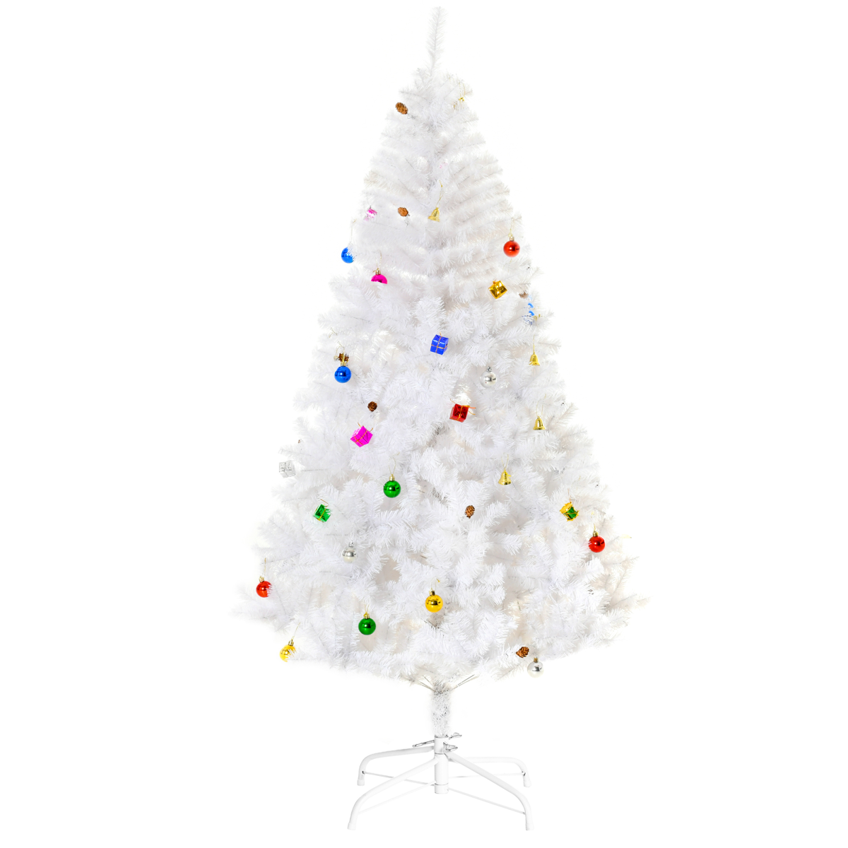 HOMCOM 6ft Artificial Snow Christmas Tree with Metal Stand and Decorations – Elegant Faux White Tree