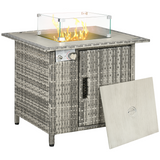 Outsunny 50,000 BTU Gas Fire Pit Table with Rain Cover, Windscreen & Lava Stone – Rattan Outdoor Dining and Heater