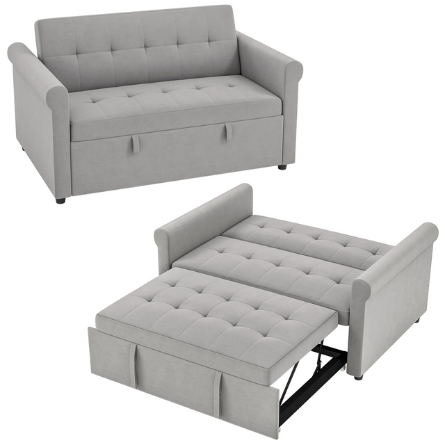 HOMCOM grey pull-out sofa bed settee