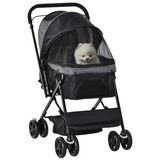 PawHut Foldable Pet Stroller with Reversible Handle, Canopy & 4 Wheels – Dog Travel Carriage, Black