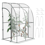 Outsunny Walk-in Lean-to Wall Greenhouse, 143 x 118 x 212cm, with Zipped Doors – Plastic Cover, Steel Frame