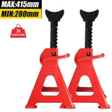 Heavy Duty Axle Stands, Pair – 3 Ton Capacity Each with Ratchet Height Adjustment, 280–415mm, Red and Black