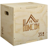 HOMCOM 3-in-1 Wooden Plyo Box with Handle Openings – Plyometric Jump Box for Home Gym, 12" x 14" x 16", Natural