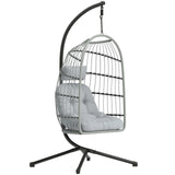 Outsunny Hanging Egg Chair with Stand – Indoor Outdoor Swing Chair with Foldable Basket, Cushions & Safety Strap, Light Grey