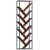 HOMCOM 10-Shelf Industrial-Style Tree Bookshelf with Metal Frame and Anti-Tipping Straps – Black/Brown