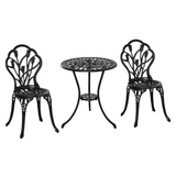 Outsunny 3-Piece Aluminium Bistro Set with 2 Chairs, Round Table & Umbrella Hole – Tulip Design Garden Furniture, Black