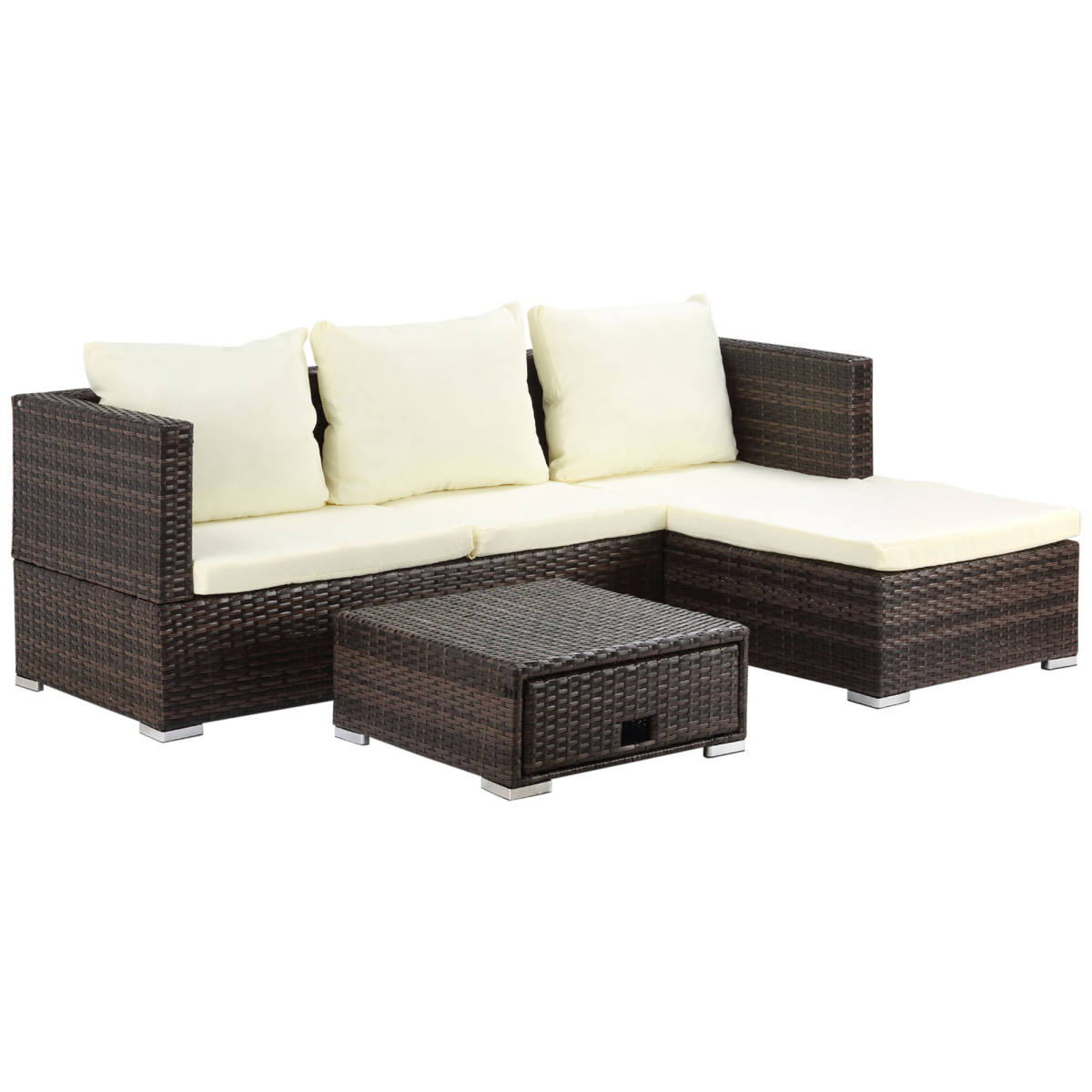 Outsunny Rattan Garden Corner Sofa Set with Storage Coffee Table & Reclining Seat – 4-Seater Wicker Patio Lounger