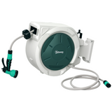 Outsunny 20m Retractable Garden Hose Reel with Lock, Wall Mounted – 7 Watering Patterns, Light Grey