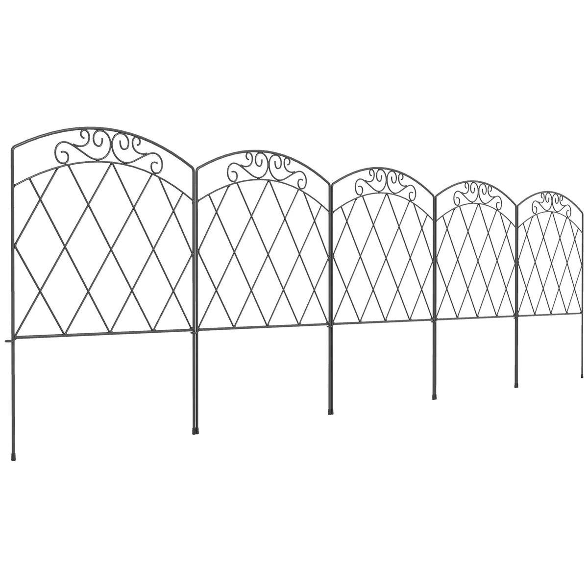 Outsunny 3m Decorative Metal Garden Fence, Diamond and Swirl Pattern – Flexible Border Fencing