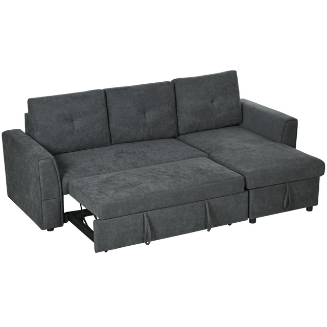 HOMCOM dark grey 3 seater sofa bed with storage