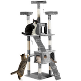 PawHut Tall Cat Tree Activity Centre with Condos, Perches, Sisal Scratching Post and Dangling Toys, 170 cm, Grey