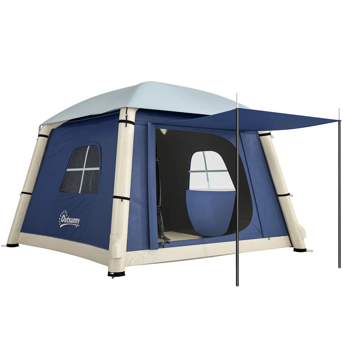 Outsunny Inflatable Camping Tent with Hand Pump – 1–2 Person Blackout Blow Up Air Tent with Carry Bag, Dark Blue