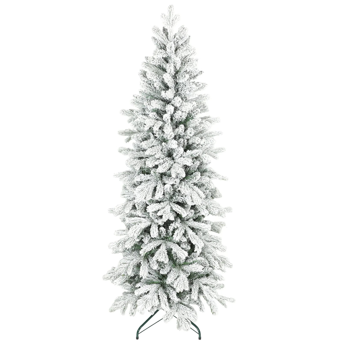 HOMCOM 6ft Flocked Artificial Christmas Tree with 756 Snow-Tipped Branches – Slim Tree, Metal Base