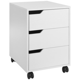 HOMCOM MDF Mobile File Cabinet with 3 Sliding Drawers and Locking Wheels – Home Office Storage, White